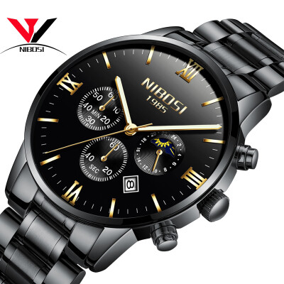 

NIBOSI Famous Brand Watches Men Leather Band Fashion Luxury Full Steel Clock Quartz Wristwatch Male Watch Relogio Masculino Casual