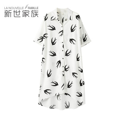 

New world family pajamas womens summer new short-sleeved cardigan can be worn outside sexy nightdress female summer home service 73822004 white