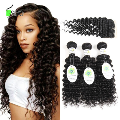 

Brazilian Deep Wave Hair With Closure 8A Brazilian Curly Hair 3 Bundles With Closure Virgin Human Hair With Closure