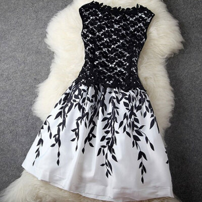 

Lovaru ™New 2015 fashion water soluble lace fashion leaf print elegant temperament dress party dress