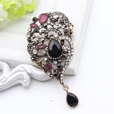 

Brand Design Turkish Brooch Drop Pendant Women Jewelry Antique Gold Color Asymmetrical Streamline Flower Broches Brooches Gift