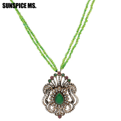 

Ethnic Festival Gift Long Seed Bead Flower Necklace Sets Turkish Antique Gold Hollow Pendant Necklace Indian Vintage Jewelry