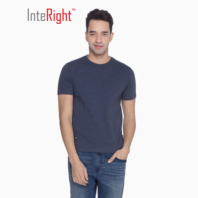

INTERIGHT Mens T-Shirt Round Neck Cotton Casual Short Sleeve Dark Blue XL
