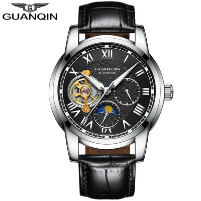 

GUANQIN Men's Top Brand Business Waterproof Watch Tourbillon Automatic Mechanical Watch Men's Casual Leather Strap