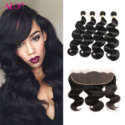 

Alot Virgin Peruvian Body Wave Frontal Lace Closure 13*4 Unprocessed Virgin 100% Human Hair 4 Bundles Body Wave With Frontal Lace