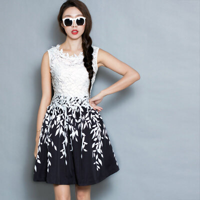 

Lovaru ™New 2015 fashion water soluble lace fashion leaf print elegant temperament dress party dress