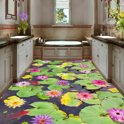 

Free Shipping High definition Lotus leaf 3d floor painting thickened restaurant living room bathroom flooring mural 250cmx200cm