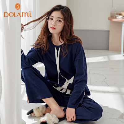 

Dora Beauty DOLAMI Pajamas Womens Spring Long Sleeve Korean Casual Sports Wearable Home Service Set DL812065 Baolan