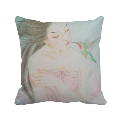 

Beauty with Bird Chinese Style Watercolor Polyester Toss Throw Pillow Square Cushion Gift