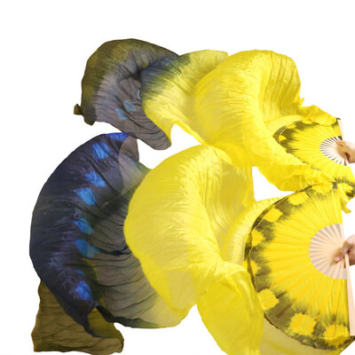 

Stage Performance 100% Silk Belly Dance Fans Gradient Colour Dance Accessories Belly Dancing Silk Fans Yellow+Black + Blackspots
