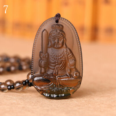 

Yumten Smoky Quartz Necklace Pendant Natural Stone Buddha Guardian Bead Chain Lucky Gift Crystal Carved Women Jewelry Men Boho