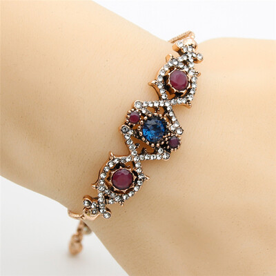 

Fashion Ehnic Turkish Women Resin Slide Bracelet Antique Gold Color Hollow Geometric Type Chain Bracelet Bridal Wedding Jewelry