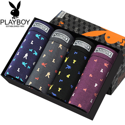 

PLAYBOY Mens Ice Silk Underwear Waistline Printing Sports Boxers Gift Boxes