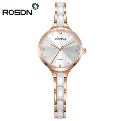 

ROSDN Womens Quartz Watch Ladies Watch Bracelet Women Wrist Watches Crystal Accented Ceramic Rose Gold Dress Watch