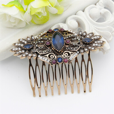 

Vintage Indian Resin Flower Hairwear Hair Comb Hair Clips Hairpins Hijab Headdress Comb Turkish Bride Jewelry Antique Gold Color