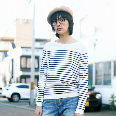 

And with pure Raincun C6150 striped wool sweater womens head straight slim slimming casual wild dark blue stripes S C6150SW0S