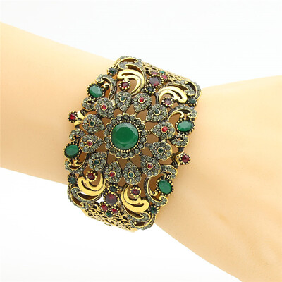

Турецкая женская цветочная смола Bangle Cuff Arabesque Antique Gold Plat Vintage Jewelry Индия браслет Цыганский национальный фест