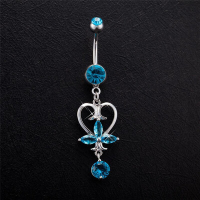 

Sexy Girl Crystal Flower Belly Button Heart-Shaped Pendant Athena Sign Body Piercing Jewelry Anti Allergic Belly Dance Jewelry