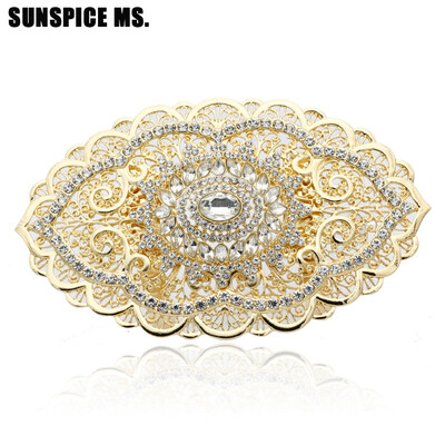 

Fashion Hollow Flower Rhinestone Metal Belt Buckle Ethnic Clothing Accessories Big Size Resin Body Jewelry Europe Brand Design