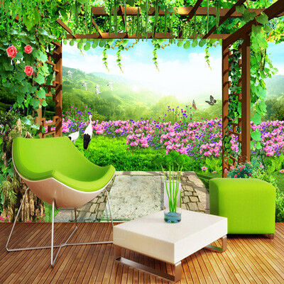 

Custom Mural Wallpaper Grape Trellis Butterfly Flowers Pastoral Scenery Living Room Sofa Bedroom Backdrop Wall Paper Mural 3D