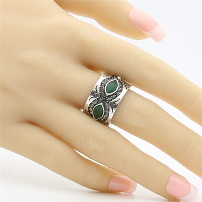 

New Antique Wide Silver Color Finger Rings For Woman Multicoloured Resin Paved Cocktail Vintage Ring For Female Skys Eyes Ring