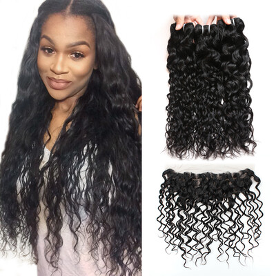 

Ishow Cheap Brazilian Virgin Hair Lace Frontal Closure with Bundles 7A Brazilian Human Hair Weave Bundles Wet&Wavy Water Wave