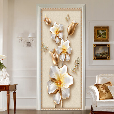 

European Style 3D Stereo Relief Flowers Photo Wall Mural Door Sticker Living Room Bedroom PVC Self-Adhesive Wallpaper 77cmx200cm