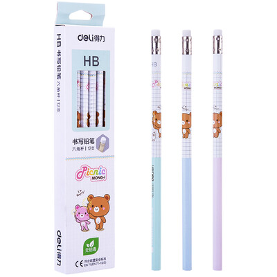 

Deli deli cartoon bear HB writing painting pencil with rubber head 12 box 58131