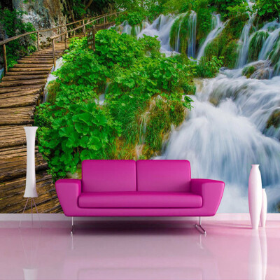 

Custom 3D Photo Wallpaper Wooden Bridge Waterfall Landscape Decorative Wallpaper For Bedroom Walls 3D Living Room Decor Painting