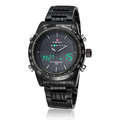 

NAVIFORCE 9024 Men Luxury Brand Full Steel Quartz Clock Digital LED Army Military Sport Watch