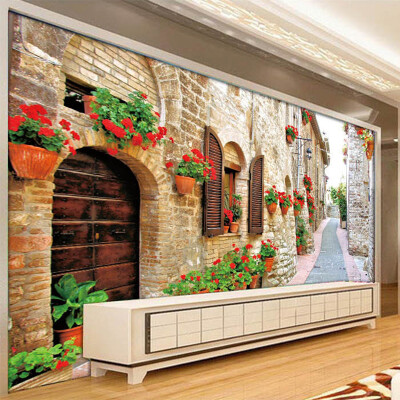 

Custom 3D Mural Wallpaper For Wall Pastoral Town Road Old House With Flowers Wall Murals Living Room TV Sofa Backdrop Wall Cover