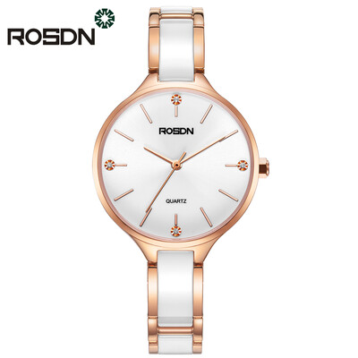 

ROSDN Роскошные модные женские часы Подарочный набор Кварцевые часы для наручных часов браслета для женщин Керамика Нержавеющая сталь Band Gold