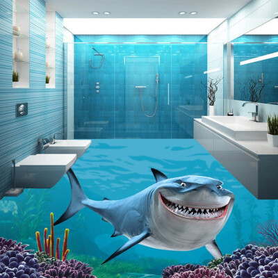 

Free shipping custom picture wallpaper kitchen decoration Stereo Sea World Shark floor mural waterproof floor sticker 250cmx200cm