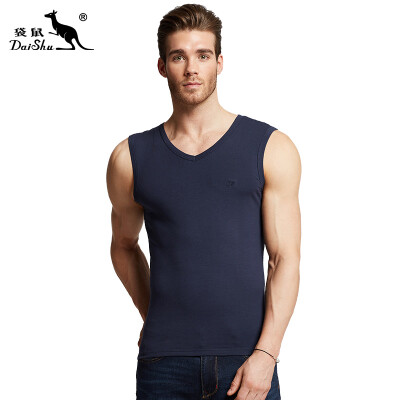 

Kangshu DaiShu Mens Vest Mens Stretch Cotton V-neck Sleeve Wide Shoulder Slim Fit Bottom Shirt Bao Lan L