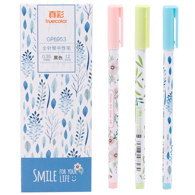 

True color TRUECOLOR student 035mm black gel pen pen pen full needle tube head art 12 box GP6953