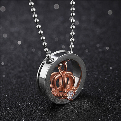 

316l Stainless Steel Crown Necklace Pendant For Men Women Cubic Zirconia Couple Jewelry Friendship Gift OGX603