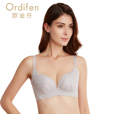 

Ou Difen gathered bra 2018 new underwear 34 cover uniform mold cup bra XB7214 birch gray 3475C