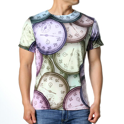 

Mens Bright Color Casual Clock Printing Tops Short Sleeved O-Neck Pullover T-Shirts