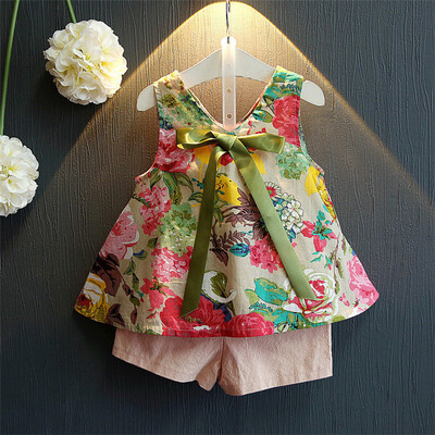 

Girls Clothes Summer Style 2018 New Casual Children Clothing Set Flower Sleeveless Tops Shorts Kids Suits