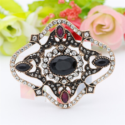 

Trendy Turkish Women Round Resin Rhinestone Vintage Brooch Antique Gold Color Flower Corsage Indian Bohemia Ethnic Retro Jewelry
