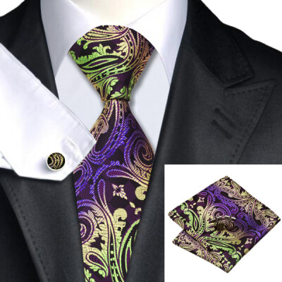 

N-0593 Vogue Men Silk Tie Set Darkviolet Paisley Necktie Handkerchief Cufflinks Set Ties For Men Formal Wedding Business wholes