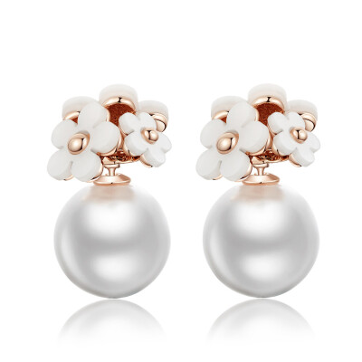 

2018 new arrival design fashion simulated pearl Stud Earrings for Women Double Side Faces rose gold Jewelry E1990