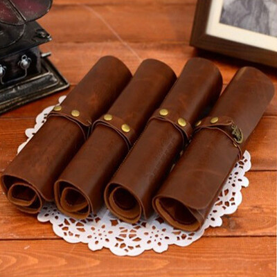 

Creative Stationery Bag Vintage Crazy Cortex Embossed Buckle Roll PU Pencil Case