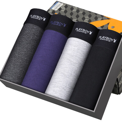 

Playboy Mens Underwear Boxer Shorts Ice Silk Breathable Mens Underwear Sexy Pants 4 Gift Boxes Purple Lake Green Light Gray Blue XL