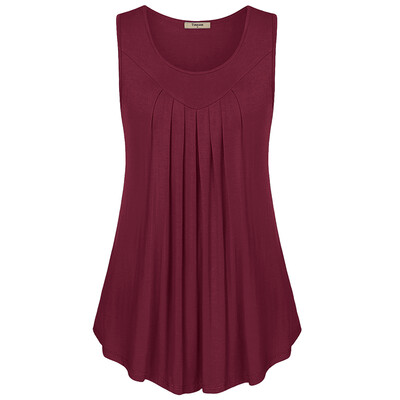 

Summer Sleeveless Fold Curved Hem Solid Tee Women Tanks Long Loose Tunic Casual Vest Blue Red Black Female Elegent Knitted Tops