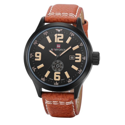 

Naviforce Men's Quartz Wrist Watch Waterproof Leather Strap Brown