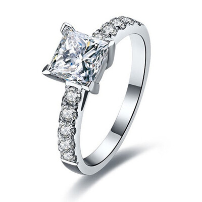 

Sterling Silver 1CT Princess NSCD Simulated Diamond Ring Engagement Jewelry for Women PT950 Stamped