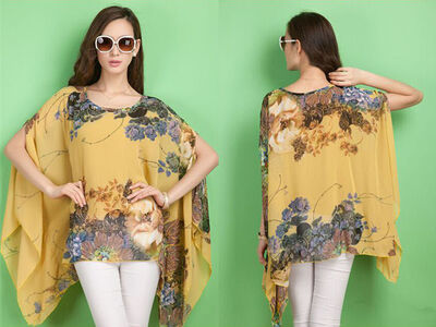 

Floral Women Summer Batwing Sleeve Loose Chiffon Tops T-shirt Blouse
