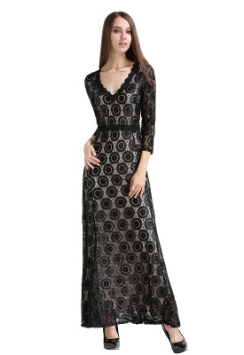 

Womens Floral Lace 23 Sleeves Long Bridesmaid Maxi Dress