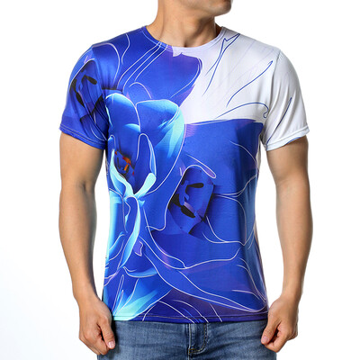 

Mens Trend Casual Tops Big Flower Printed Short Sleeves T-shirts